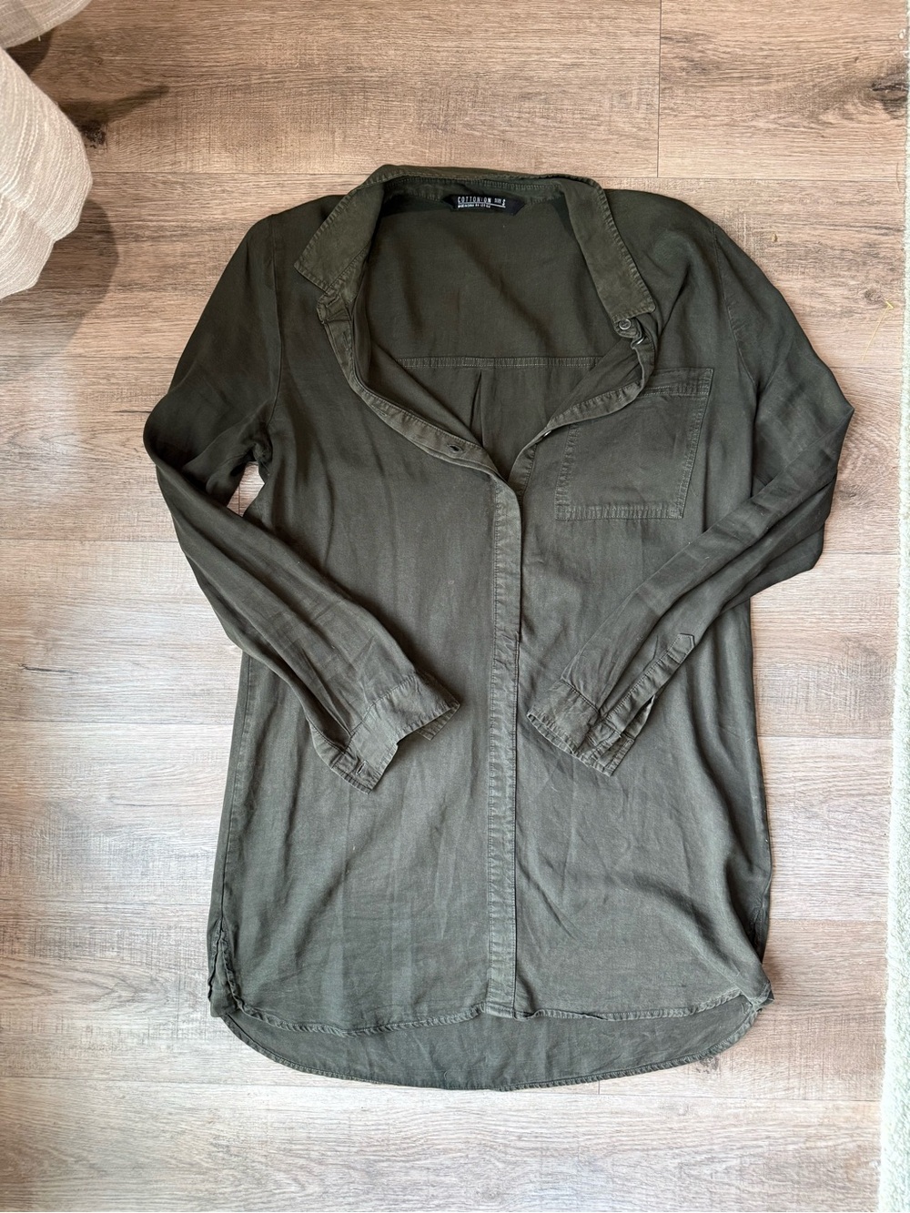 Women’s washed Olive Long-Sleeve Utility Shirt dress size small cotton on